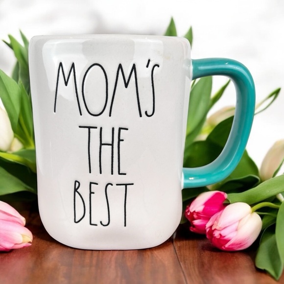 Rae Dunn “Mom’s the Best” coffee mug, tea cup, cream, teal accent Mother’s Day - Picture 1 of 7